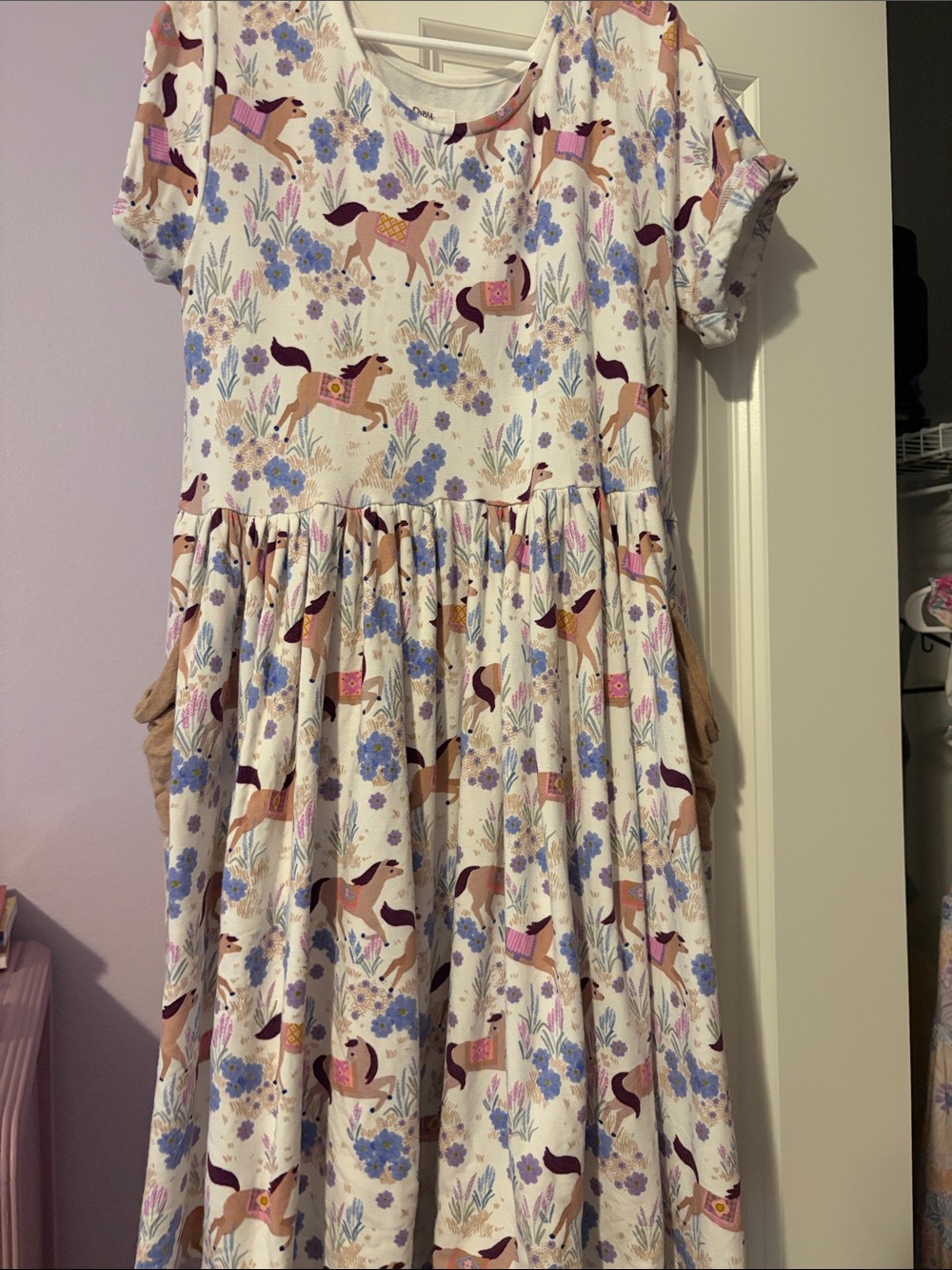 Little Sleepies White Dress with Pastel Horse & Floral Print
